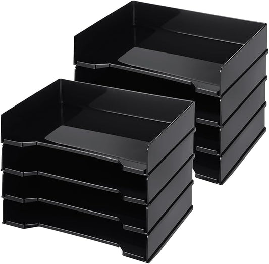 8 Pcs Stackable Letter Tray Rectangular Plastic Desk Organizer 13 x 9.5 x 2.6 in Paper Holder File Tray Accessories Rack for Desktop Office Desk Drawers (Black)