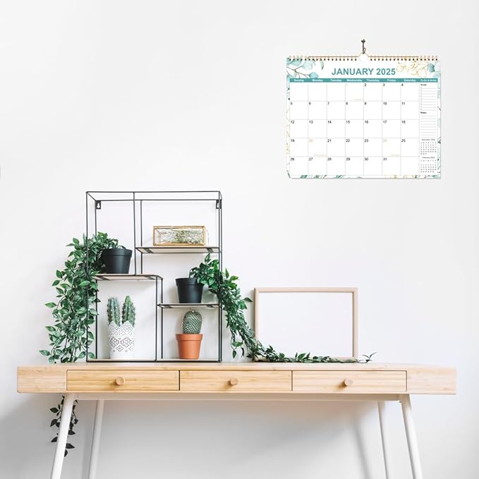 2025 Calendar - Calendar 2025-2026 from January 2025 - June 2026, 18 Months Calendar with Premium Paper, Twin-Wire Binding & Hanging Hook, 12" x 14.5", Green Leaf