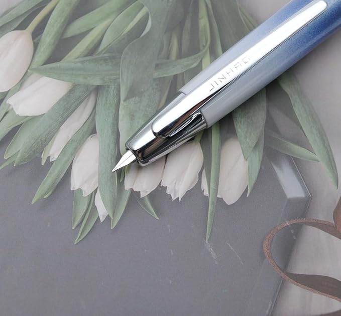JINHAO 10 Press Fountain Pen, Retractable Metal Pen with Ink Converter (EF Nib 0.38mm, Gradient Dark Blue)