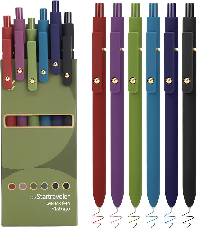 FIOVER Colored Pens, 6 Pack Colorful Gel Pens, Medium Point 0.7mm, Smooth Writing Journaling Supplies Multicolor Ballpoint for Journaling, Drawing, Doodling, and Note Taking(6PCS Vintage Colorful)
