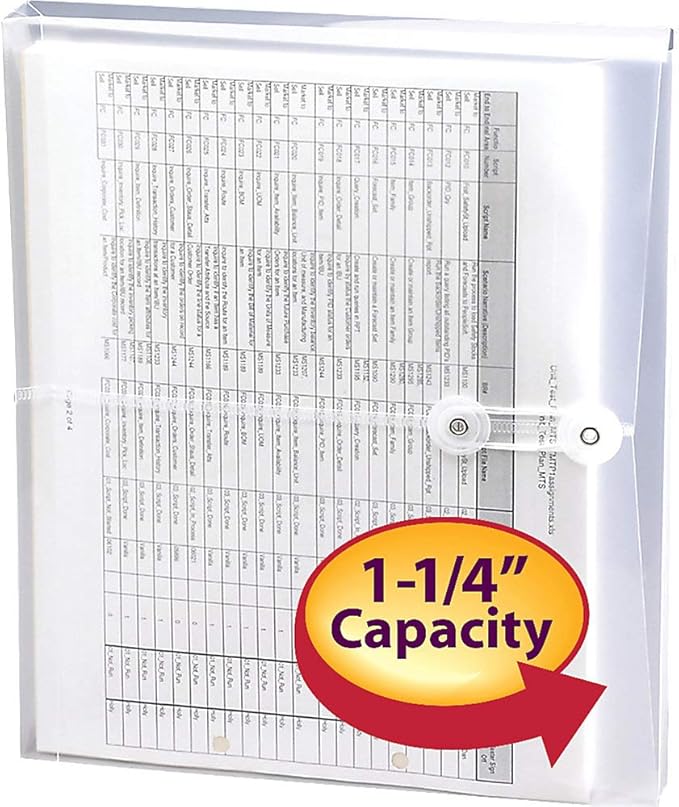 Smead Poly Envelope, 1 1/4 Inch Expansion, String-Tie Closure, Side Load, Letter Size, Clear, 5 per Pack (89521)