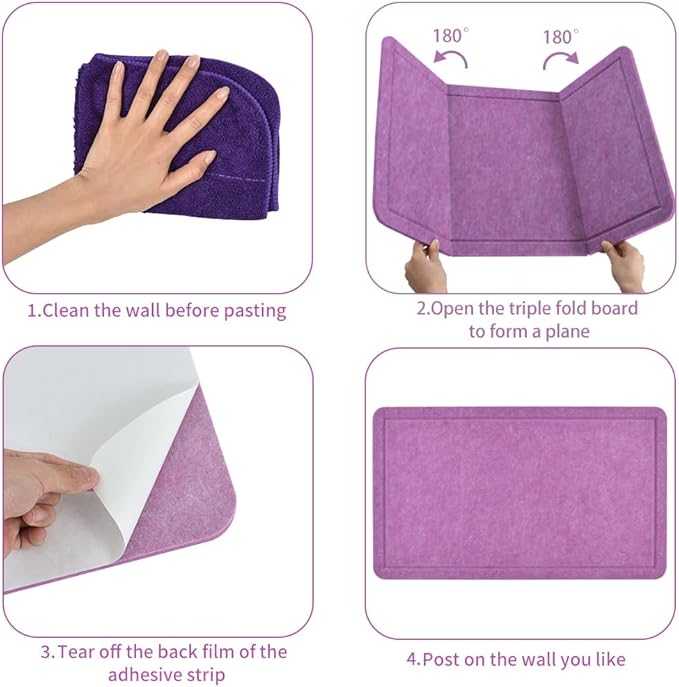 Vuzvuv Violet Purple 28"x16" Large Cork Board with 50 Push Pins & Sticky Notes, Self-Adhesive Bulletin Board No Damage for Wall, Felt Pin Board for Paste Notes, Photos, Schedules Offices Home