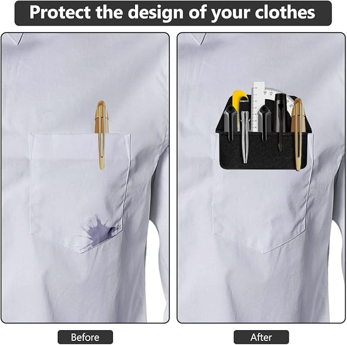 Pen Pocket Protector, 2 Pieces PU Leather Pocket Pen Holder Organizer Pouch for Shirts Lab Coats Pants Pen Sleeve - Multi-Purpose Pen Pocket Holds Pens Pointers Pencils and Notes Card - Black