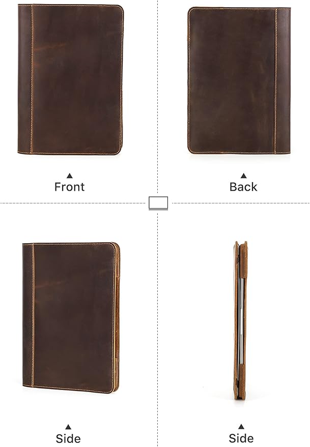 Top Grain Leather 13.3" Slim Laptop Folio Case Protector, Vintage Open Style, Fully Handmade, Compatible with MacBook Pro 13.3" MacBook Air 2022 DELL XPS 13" & Other PC, Coffee 13.3 Inch