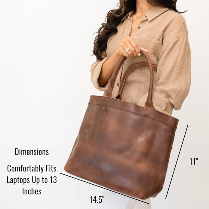 Rosewood Leather Tote Bag for Women - Genuine Leather Laptop Shoulder Bag, Large and Durable Tote, Perfect for Everyday Use