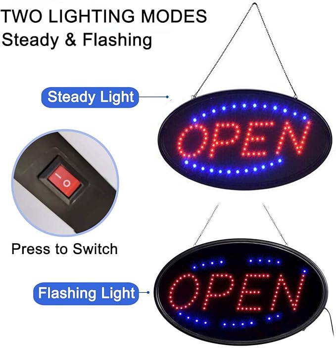 KEBE Open Signs for Business(19"x10"), Ultra Bright LED Open Sign High Visibility Advertisement Board Electric Display Sign for Bar Hotel Shop Window Glass Door