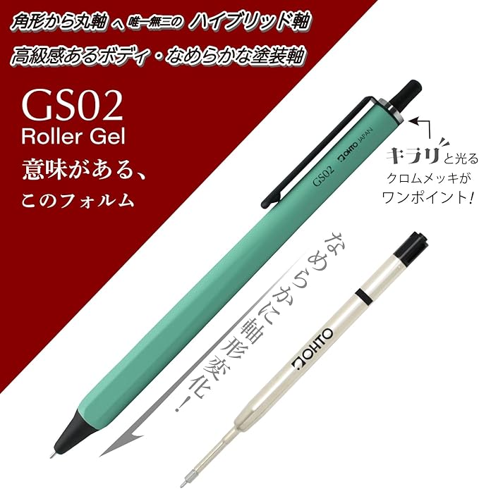 OHTO GS02 Roller Gel Pen, Retractable Needle Tip 0.5mm Fine Point, Black Barrel, Ultra-Quick Drying Black Gel Ink Pen, All-Metal Hybrid Body, GS02-G5-BK