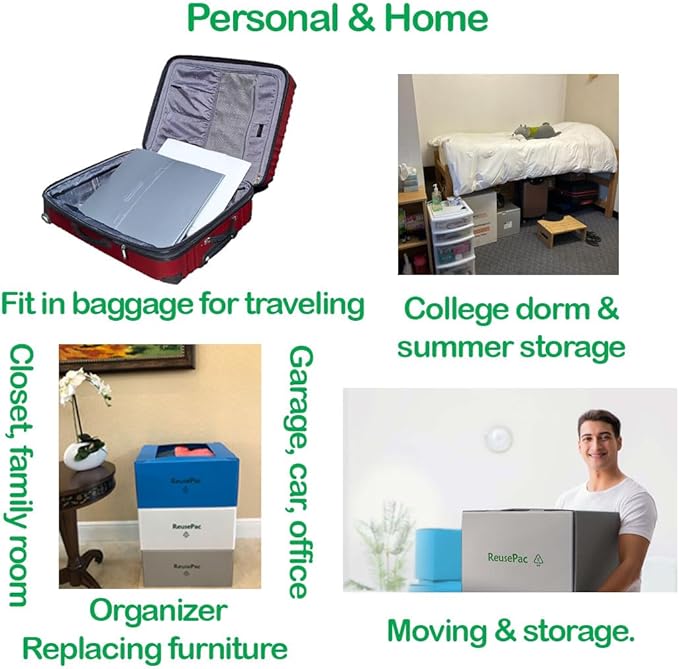 Reusable Foldable Box Corrugated PP Lightweight, Storage Moving, Heavy Duty Stackable, Tape Free Self-Locking Lid, Handles for Business Home In/Outdoors X-Large (nWhite, 20x16x10 in)