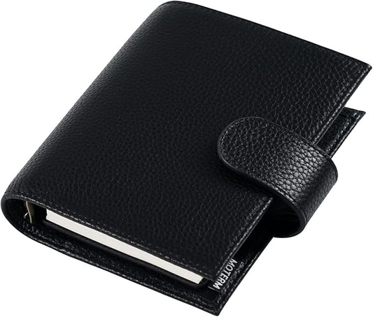 Moterm Pocket Regular Rings Planner - Genuine Leather Binder Organizer (Pebbled-Black, 19mm Ring)