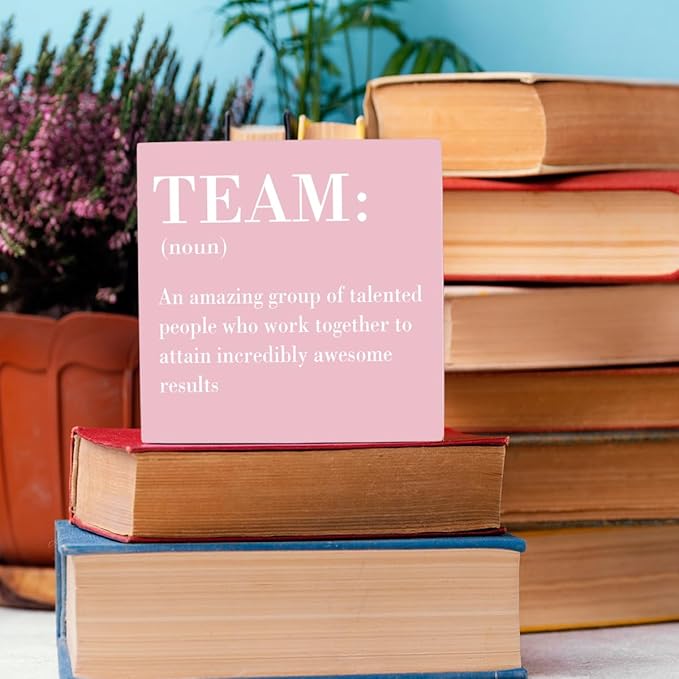 Inspirational Team Noun Office Decor Desk Decor Wooden Box Sign Rustic Pink Wood Block Plaque Box Sign for Home Office Desk Shelf Table Decoration Coworker Gift Team Definition Teamwork Sign