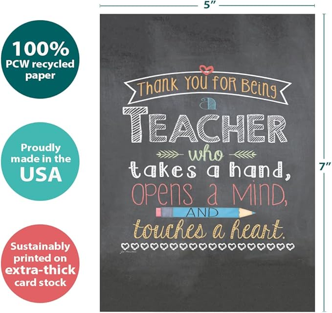 Tree-Free Greetings Teacher Appreciation Cards - Artful Designs - 2 Cards + Matching Envelopes - Made in USA - 100% Recycled Paper - 5"x7" - Lighthearted, For Teacher, Teacher Mind and Heart (GT64455)