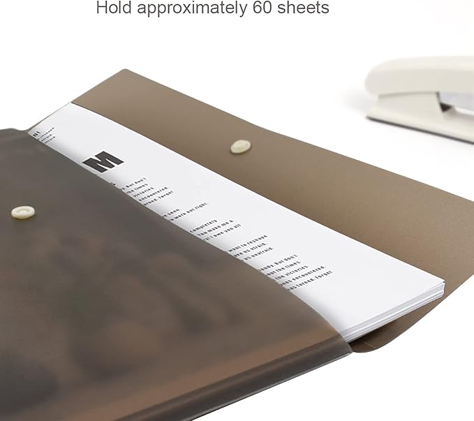 VANRA 5 Pieces A4 Envelopes Folders for Paperwork Plastic Wallets Document Organizer with Snap Button Closure A4 Letter Size (Brown)