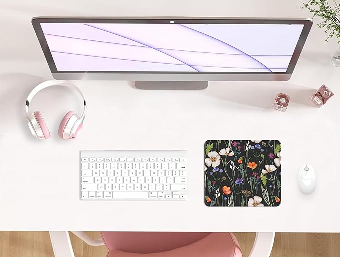 eulps Mouse Pad with Stitched Edge, Multiple Patterns Computer Mouse Pads with Non-Slip Rubber Base, Washable Cloth Mousepad, for Gaming, Laptop, PC (Wildflower Night)