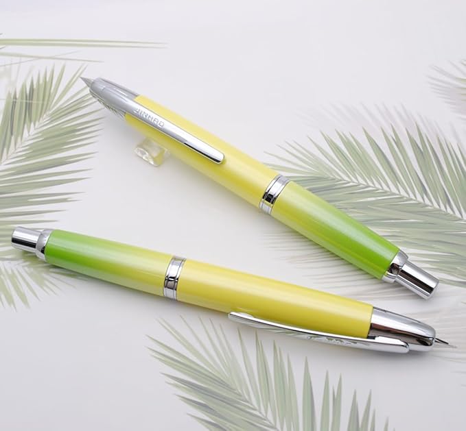 JINHAO 10 Press Fountain Pen, Retractable Metal Pen with Ink Converter (EF Nib 0.38mm, Gradient Green)