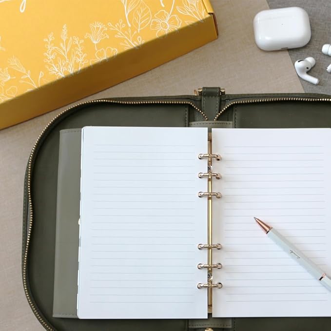 The Luna Premium Leather Journal Cover with 48 Sheets of Refill Paper & A Metal Ballpoint Pen - Compatible with A6 6-Ring Binder - Gift for Women - Journal Gift Set for Birthday