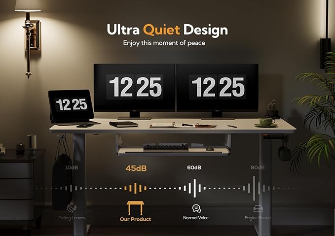 Standing Desk with Keyboard Tray, Electric Standing Desk Adjustable Height, 55x24 Inches Sit Stand up Desk with Splice Board, Raising Desk for Home Office, White