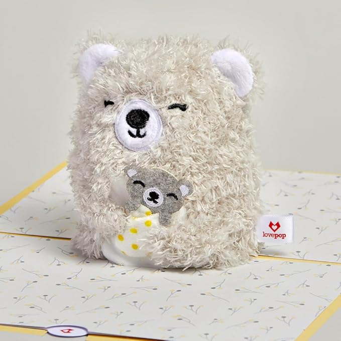 Lovepop Plushpop Soft Animal Pop-Up Card for Her and Him - 3D Bear Everyday Greeting Card for Boys, Girls, Men, Women - Love You Most - 6" x 8" Card - Gray