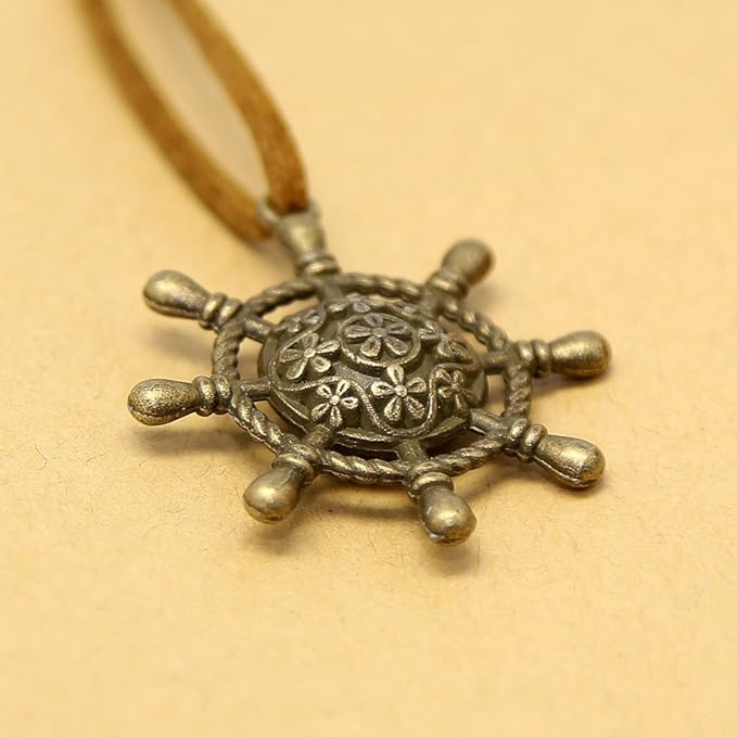 EvZ Leather Writing Journal Notebook, 7 Inches Vintage Nautical Spiral Blank String Diary Notepad Sketchbook Travel to Write in, Unlined Paper, Retro Pendants, Classic Embossed, Red Brown