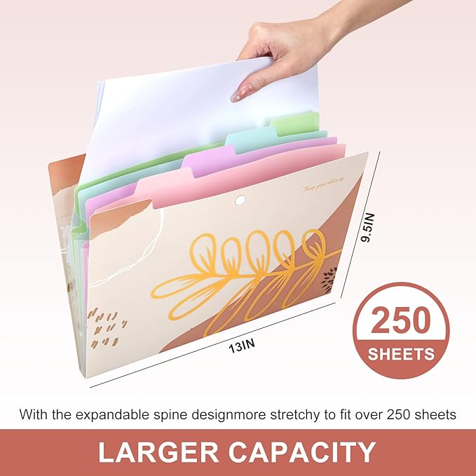 Ddaowanx Expanding File Folder, Letter A4 Size Accordion Plastic File Organizer, 5 Pocket Folders for Documents, Aesthetic Folder with Labels, Paper Organizer for School Office (Bohemian Printed 1)