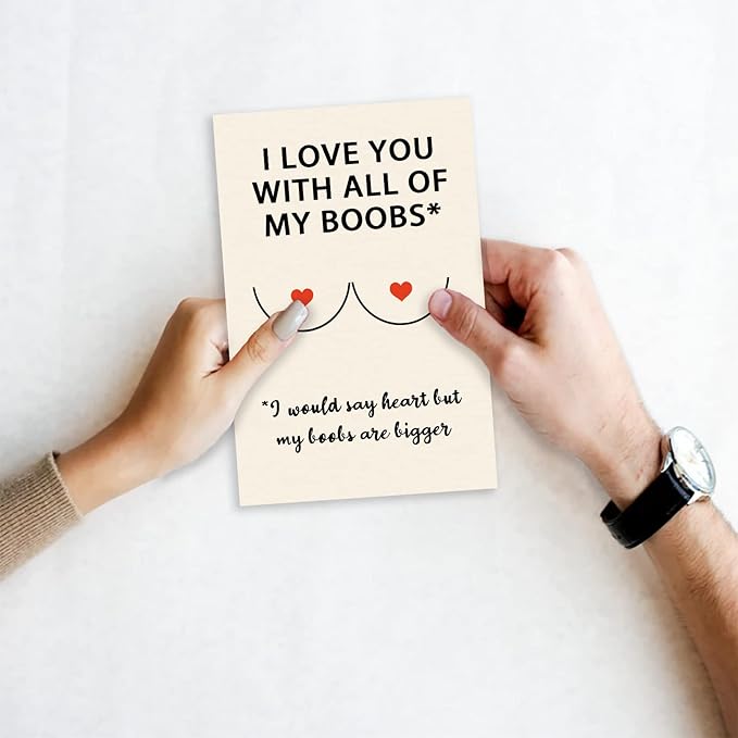Cute Boobs Valentine's Day Gifts for Husband, Cheeky Anniversary Card Gift for Boyfriend, Hilarious Vday Birthday Card for Him Fiance, Love You With All of My Boobs