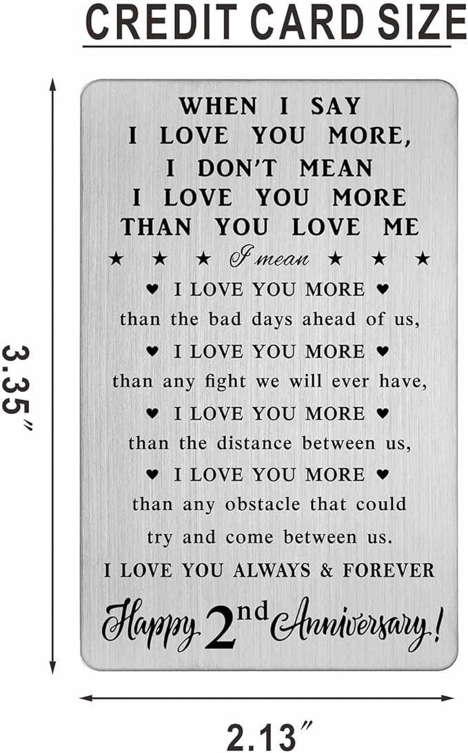 CPLJW 2 Year Anniversary Card Gifts for Him Husband - 2nd Anniversary Romantic Gifts - Second Wedding Anniversary Wallet Card Gifts