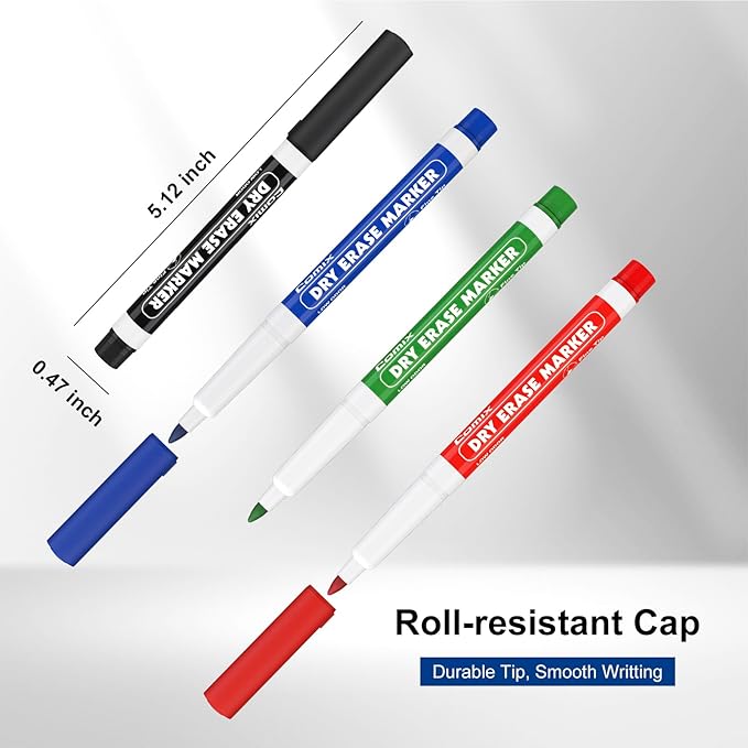 Comix Fine Tip Dry Erase Markers, Low Odor Whiteboard Markers, 36 Bulk 4 Assorted Colors Markers for Kids Teachers Office & School Supplies