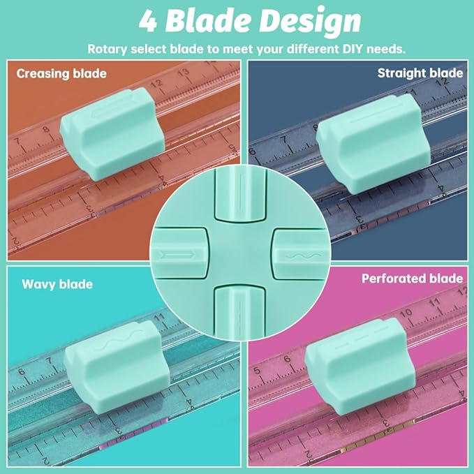 Paper Cutter,4-in-1 Paper Trimmer,Photo Cutter,Multi-Function Scrapbooking Tool with Dial Blades of Straight,Wave,Perforated,Creasing for Cutting Paper,Coupons,Postcards,Card