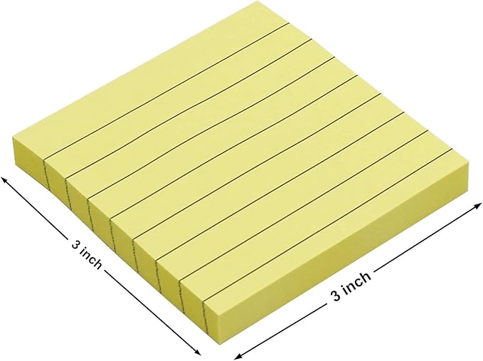 Lined Sticky Notes, 3x3 Inch, 600 Sheets Self-Stick Notes, Easy to Post for School, Office, Notebook, Pastel Yellow Color, 100 Sheets/Pad