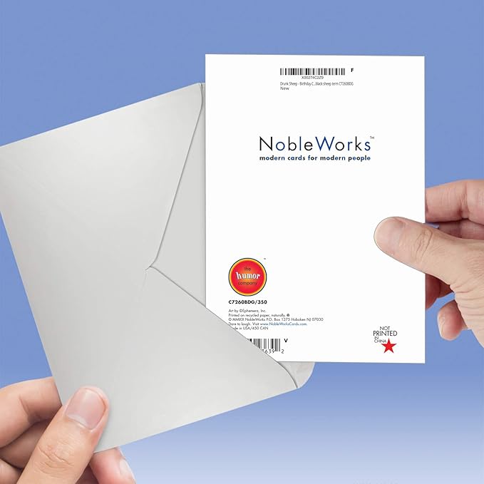 NobleWorks - 1 Funny Retro Birthday Card with Envelope - Hilarious Vintage Humor, Grown-Up Birthday Greeting - Drunk Sheep C7260BDG