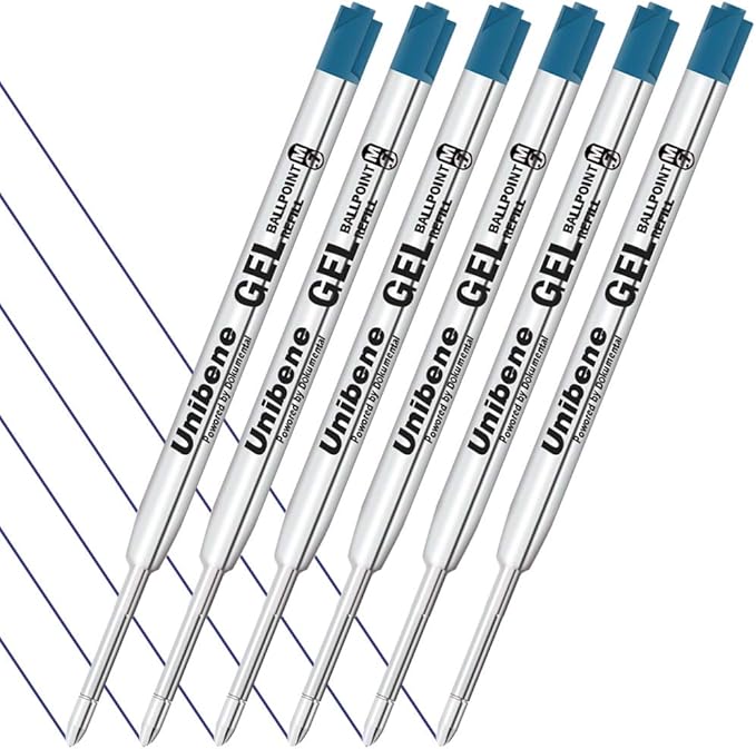 Unibene Parker Compatible Gel Ink Ballpoint Refills 12 Pack,0.7mm Medium Point-Blue, Smooth Writing Replaceable German Ink Tactical Pen Refills for Parker Ballpoint/UZI Pen