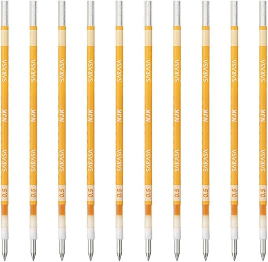 Zebra BRNJK5Y Ballpoint Pen Refill, Sarasa, NJK-0.5 Lead, Yellow, 10 Pens
