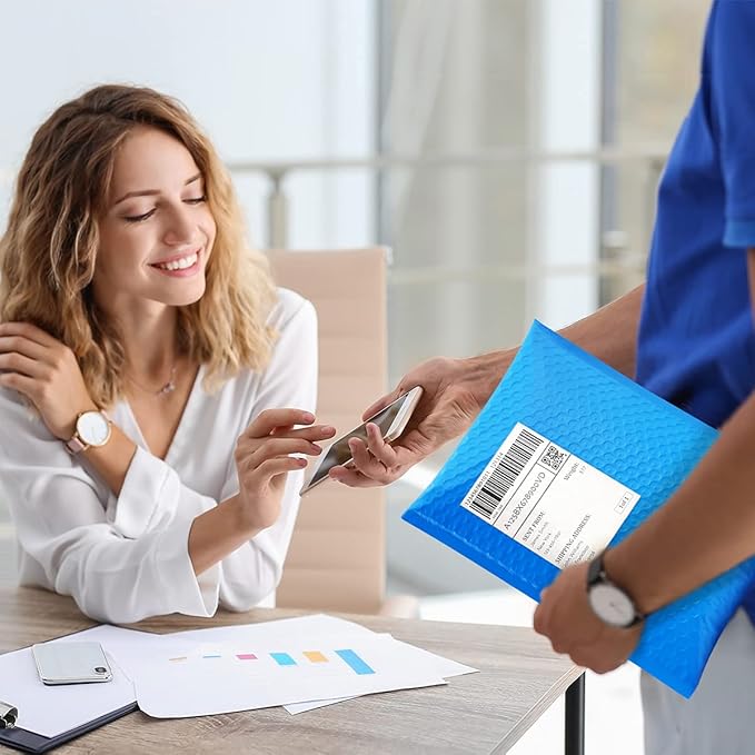 UCGOU Bubble Mailers 8.5x12 Inch Blue 25 Pack Usable Size 8.5x11 Poly Padded Envelopes #2 Medium Mailing Opaque Packaging Postal Self Seal Waterproof Boutique Shipping Bags for Clothes Makeup