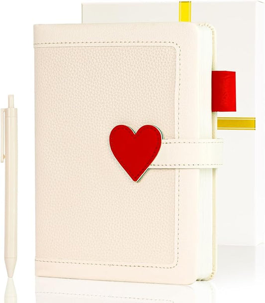 Journal for Women and Girls with Heart Buckle, 240 Pages Girls Diary Journal with Pen for Writing, Cute Daily Writing Journals for Women, B6 Pretty Journaling Hardcover Notebooks (White)