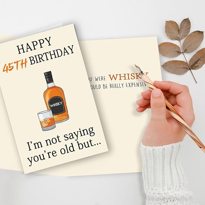 Funny Whiskey 45th Birthday Card, 45th Birthday Gifts Women Men, Unique 45th Birthday Decorations for Him Her, Happy 45 Year Old Birthday Card Gifts for Husband Wife