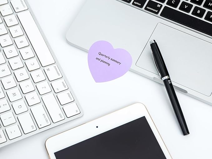 Mini Skater 2 Pack Kraft Paper Sticky Notes Heart Shaped Self-Stick Blank Book Tabs Paper Markers Sticky Notes Pad 100 Sheets Index Sticker (Light Purple)