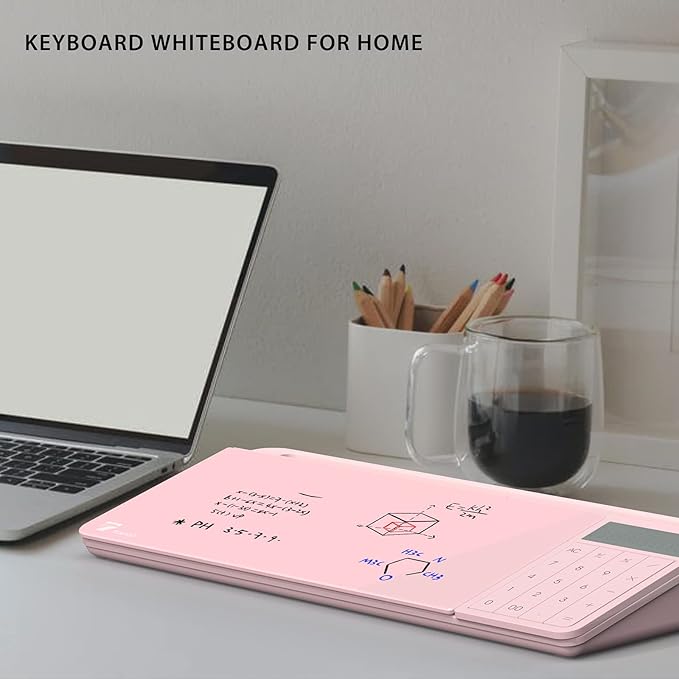 TOWON Desk Dry Erase Board with Detachable Calculator, Small Glass Desktop Whiteboard, Desktop whiteboard - Glass Dry Erase White Board- Desk Computer Buddy for Home Office Supply, Pink, 17 x 6 in