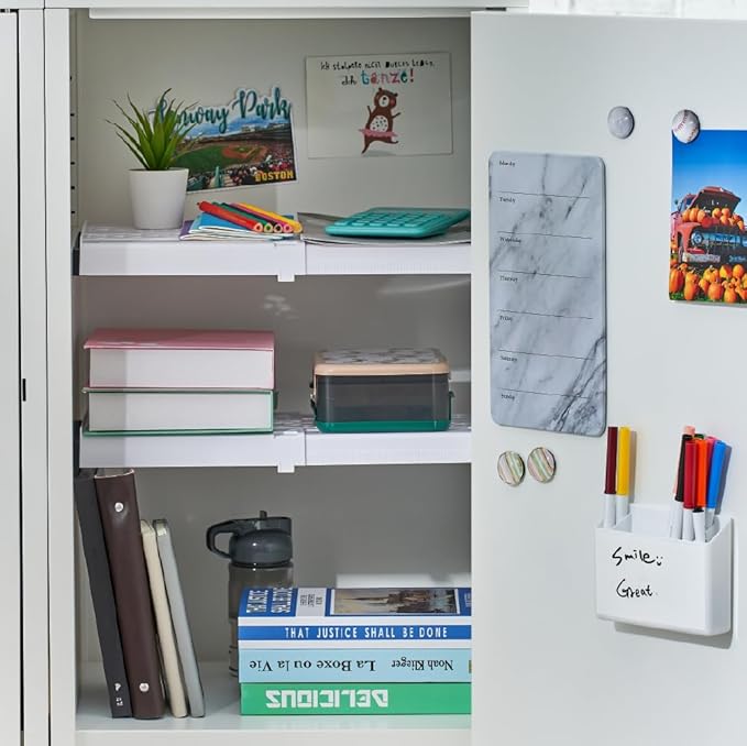 LockerMate Adjust-A-Shelf Locker Shelf, Extends to Fit Your Locker, Easy to Use, Perfect for School, Office, Gym, White