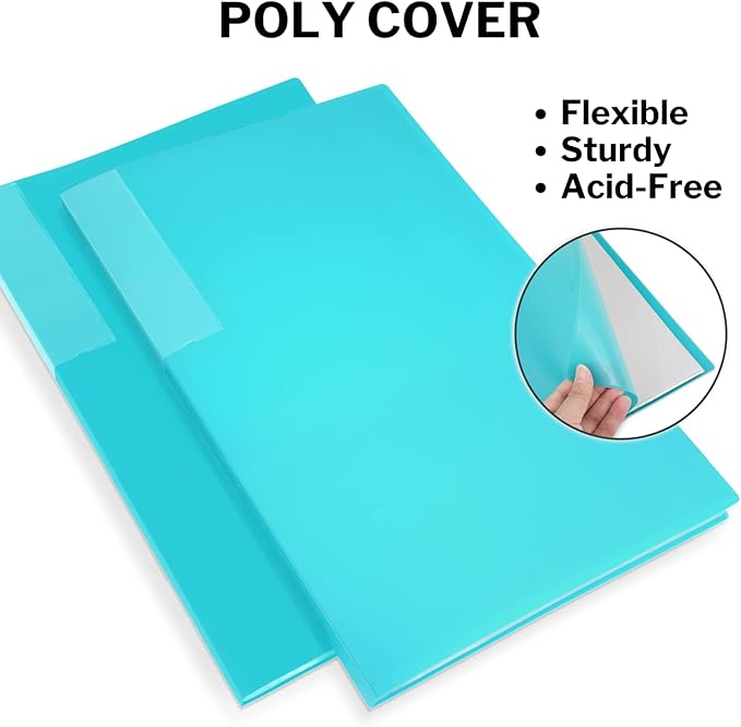 Dunwell 11x17 Portfolio Binder (Aqua), Presentation Book with 24 Clear Plastic Sleeves, Large Art Portfolio Folder, Acid-Free Poly Cover and Sleeves
