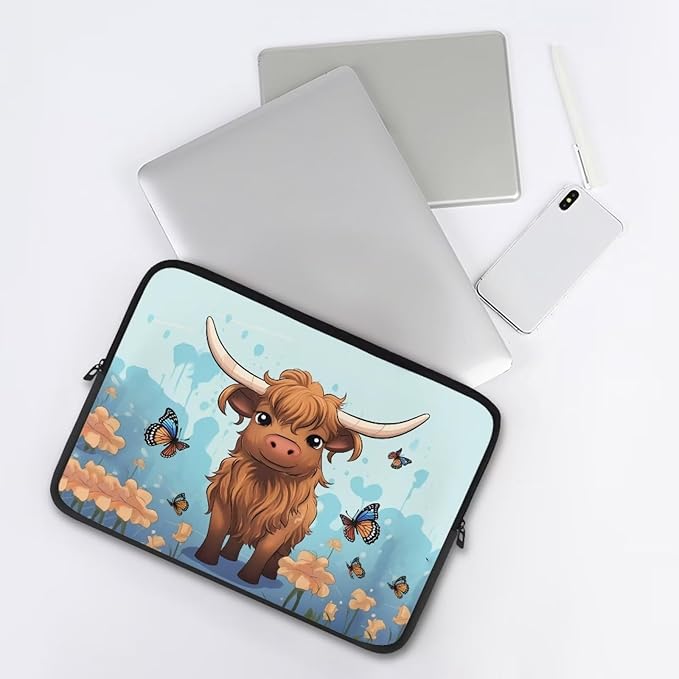 Highland Cattle Laptop Sleeve for Women 13 inch Laptop Protector with Versatile Uses Computer Sleeve Neoprene Lap Top Case Ideal Gifts for Daily Use School Travel Tablet Bag Butterfly Blue
