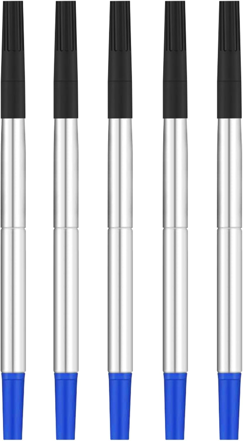 DunBong Quink Ink Rollerball, Compatible with Parker Rollerball Pens, 0.7mm Medium Point Blue Ink Refill Pack of 5, Replaceable Gel Ink Pen Refills, Smooth Writing (Blue-0.7mm)