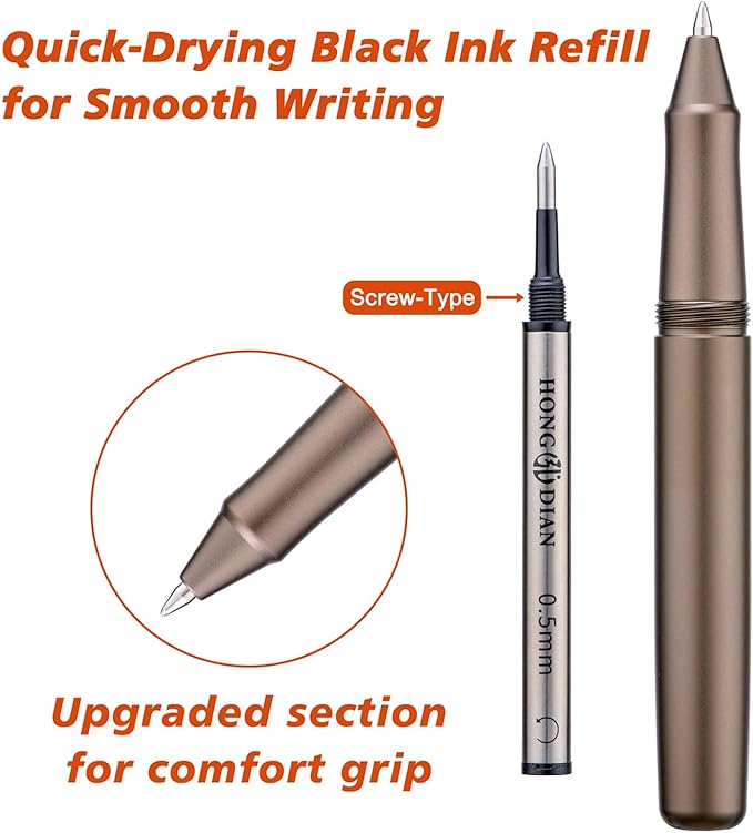 Hongdian M2 Black Forest Mini Rollerball Pen, Fine Point 0.5mm, Sleek Aluminium Pocket Pen with Black Ink Refill, Ideal for Travel & Signature (Caramel Brown)