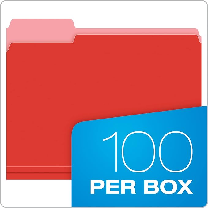 Pendaflex Colored File Folders Letter Size - 100 Pack of 12 Assorted Color Folders for Documents - 1/3-cut Tabs - Manila Office Folders