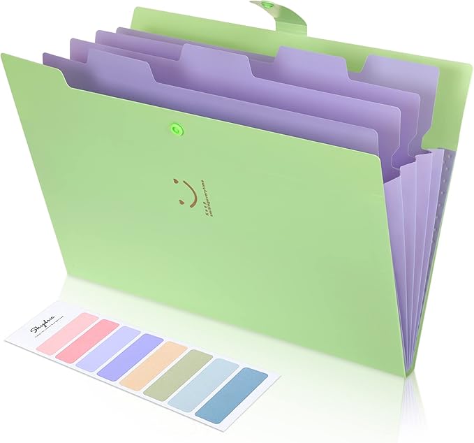 SKYDUE Letter A4 Paper Expanding File Folder Pockets Accordion Document Organizer (Green)