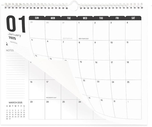 Makaplan Black & White Horizontal Coil Wall Calendar 2025-18 Month Calendar January 2025 to June 2026, 11x13.5 Inches Sleek Black & White Design with Spiral Twin-Wire Binding