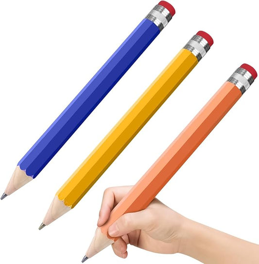3 Pack Wooden Jumbo Pencils 13.3'' Funny Giant Pencil For Party Favors Novelty Large Pencil For School Home Office Prop Supplies Blue Yellow Orange
