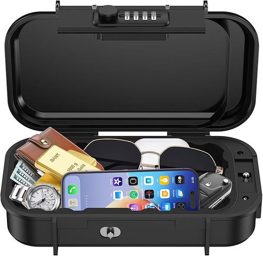 Portable Lock Box, Temracha 4-Digit Combination Lock Box for Travel, Anti-Theft Small Safe Box with Removable Chain, Personal Cash Box for Gym, Hotel, Dorm, Travel