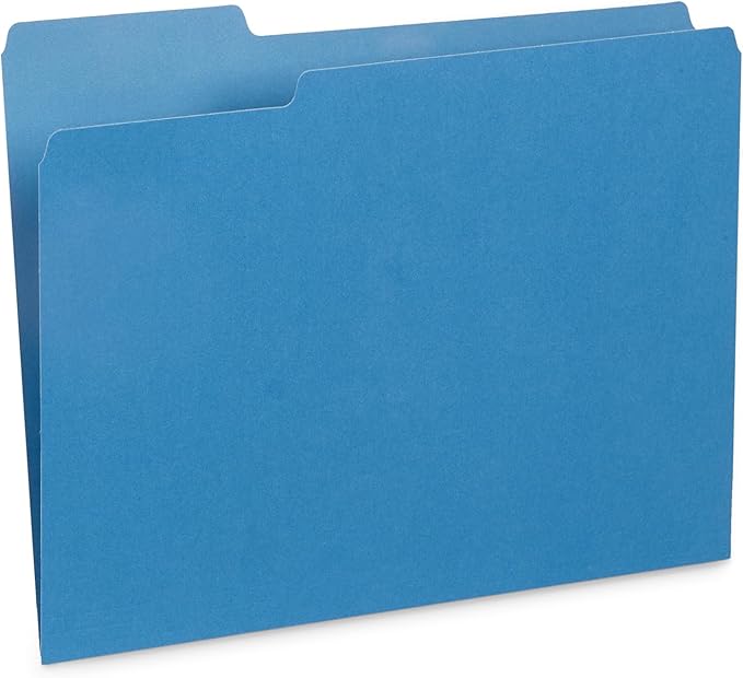 200 Blue Summit Supplies Blue File Folders with 1/3 Cut Tabs, Letter Size, Durable 11pt Paper, Uncoated Blue Paper, Colorful Blue File Folders for Office and Home Organization