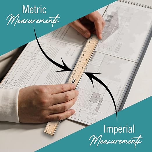 Rulers 4 Pack - Rulers 12 Inch, Wood Ruler with Metal Edge Great for School, Classroom, Home, and Office