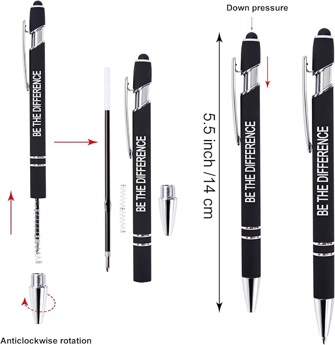 Funny Pens, 12 Pcs Pens Fine Point Smooth Writing Pens, Inspirational Ballpoint Pens with Screens Touch Stylus Tips, Black Ink 1.0 Mm Pens Gift Office Desk Accessories, Motivational Stylus Pens