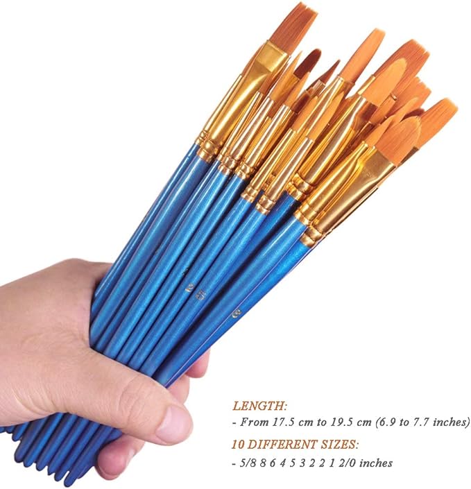 BOSOBO Paint Brush Sets, 6 Pack 60 Pcs Pointed-Round Tip Paintbrushes Nylon Hair Artist Acrylic Paint Brushes for Acrylic Watercolor Oil, Face Art, Model, Miniature Detailing & Rock Painting, Blue